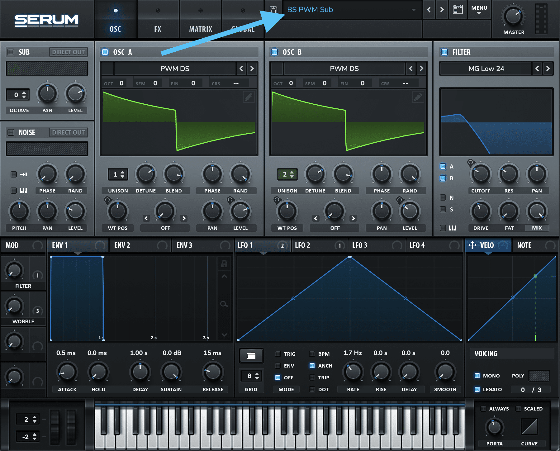 Loading up a preset in Serum for liquid drum and bass