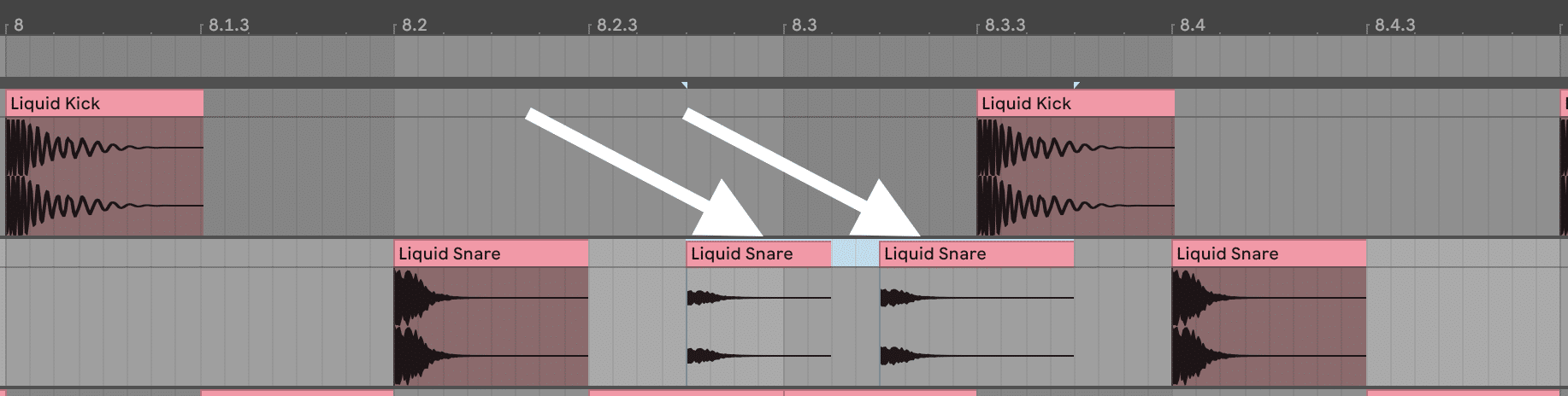 Adding ghost snares to our liquid drum and bass arrangement