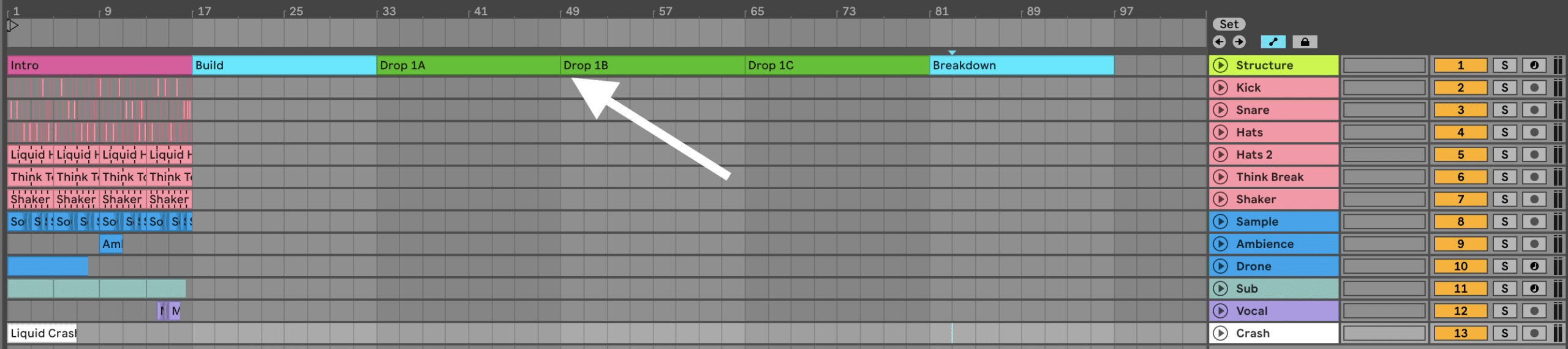 Using dummy clips in Ableton Live to create a liquid drum and bass structure